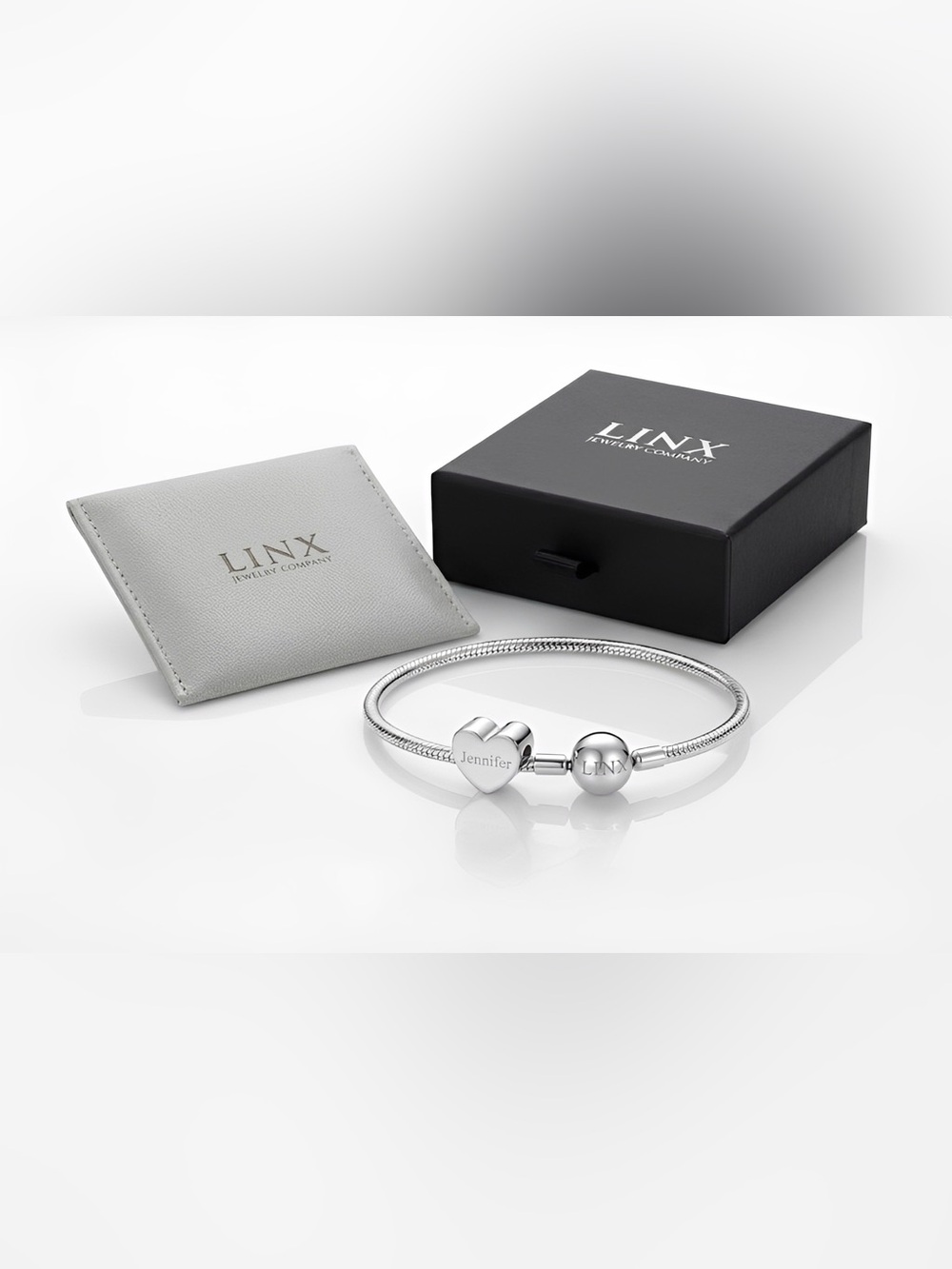 Linx Snake Chain Charm Bracelet with Personalized Name Heart Charm
